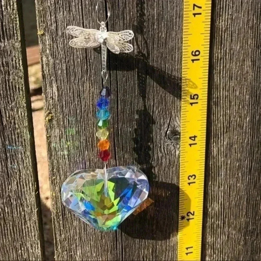Gorgeous K9 Crystal Rainbow Dragonfly Huge Heart Suncatcher NWT - Picture 4 of 5